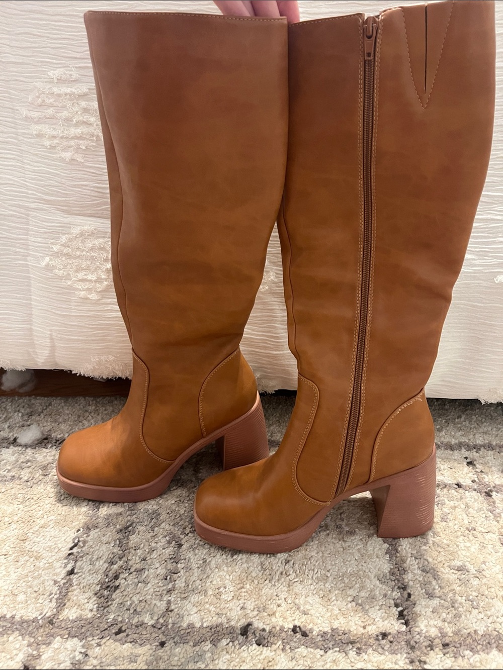 Women's Tall Platform Block Heel Boots - Tan